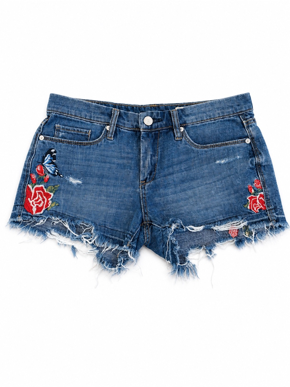 BLANKNYC Hiker Shorts 25 Embroidered Rose Butterfly Distressed Denim Shorts